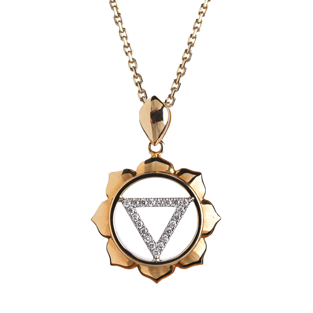 Pandantiv-Tara-cu-21-diamante-naturale-1 Pandantiv Tara din aur 14K sau 18K galben, 3.30 g, cu 21 diamante naturale G Color, claritate VS/SI1 (0.065 ct). Simbol al compasiunii și protecției.
