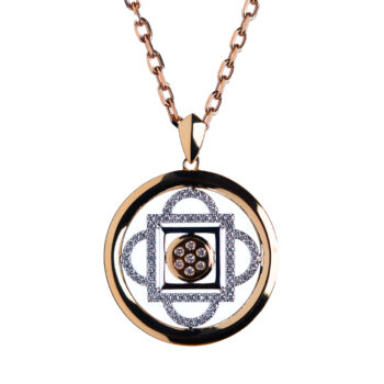 Pandantiv Shambala din aur 14K sau 18K galben și alb, 6.84 g, cu 83 diamante G Color, claritate VS/SI1 (0.419 ct). Simbol al păcii și armoniei interioare.